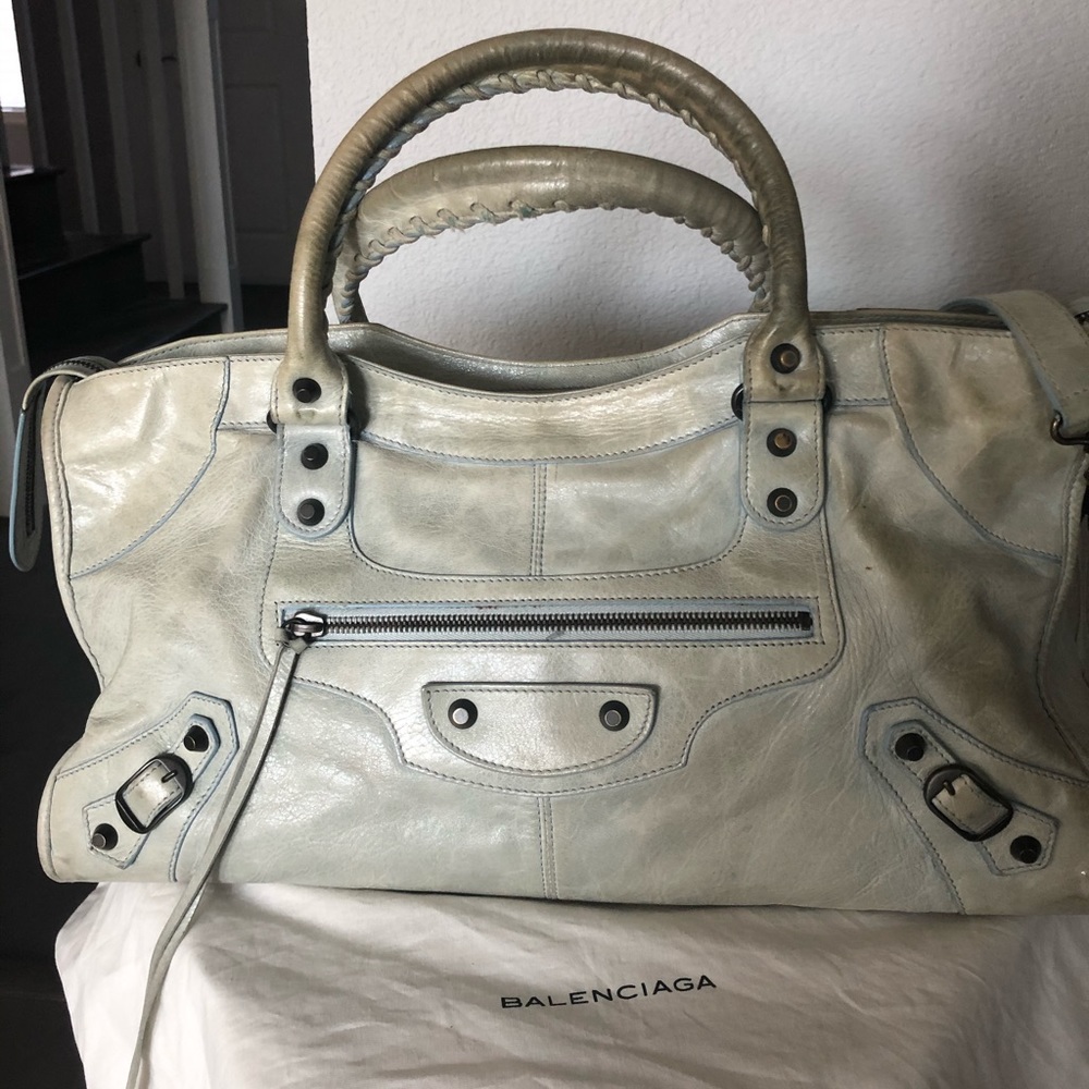 Balenciaga light blue tote bag
